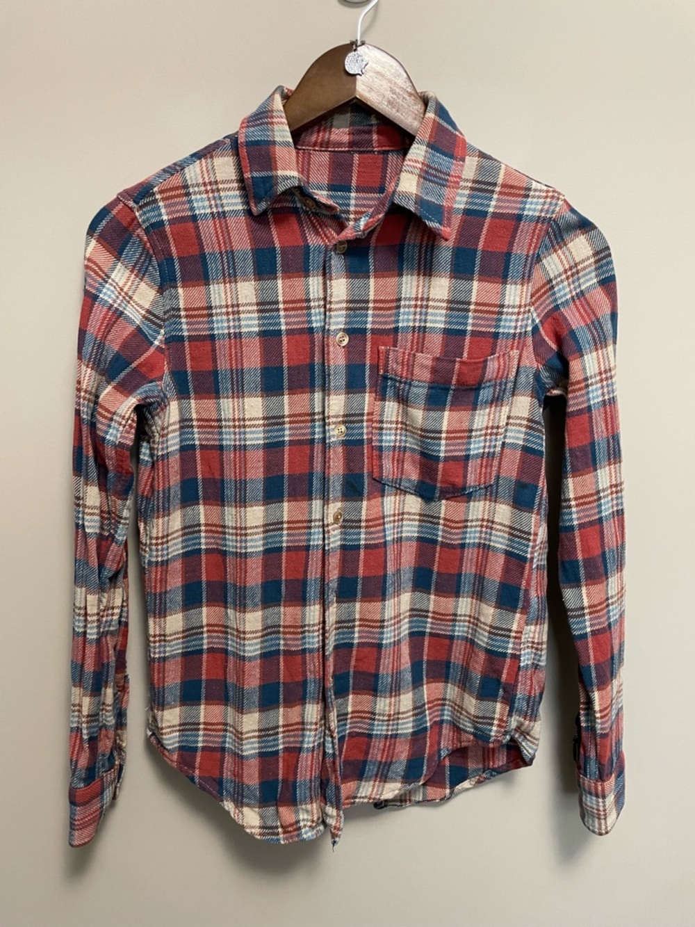 MOTHER Denim Blue & Orange Plaid Button Down Blouse Shirt Women’s XS